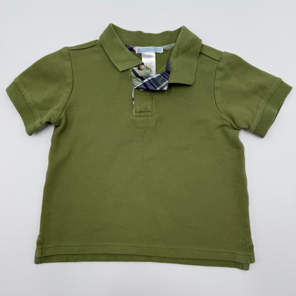 Janie and Jack Toddler Boy Olive Green Polo Shirt 2T Contrast Plaid Button Liner
